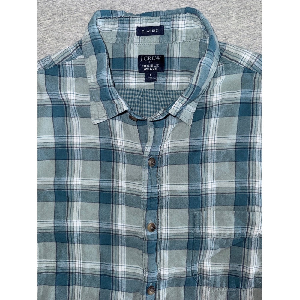 J.Crew Double Weave Blue Plaid Shirt Mens Large Classic Fit Preppy Coastal L